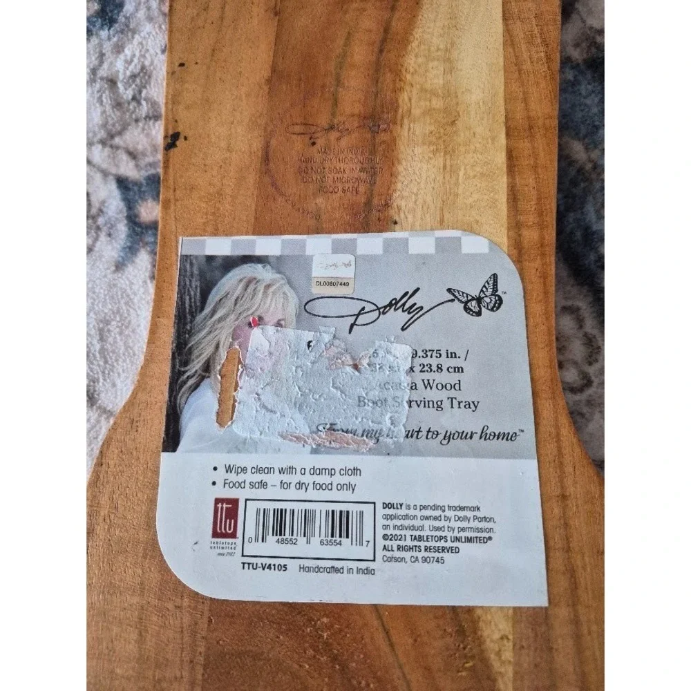 Charcuterie Board Dolly Parton Cowboy Boot Shape Acacia Wood Serving  14